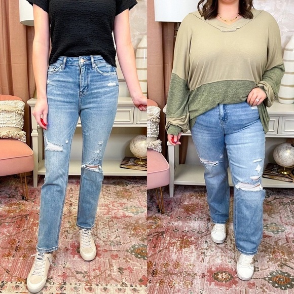 NWT Mica Los Angeles Straight Leg High Rise Denim Jeans Plus Size Stretch 16W - Picture 1 of 14
